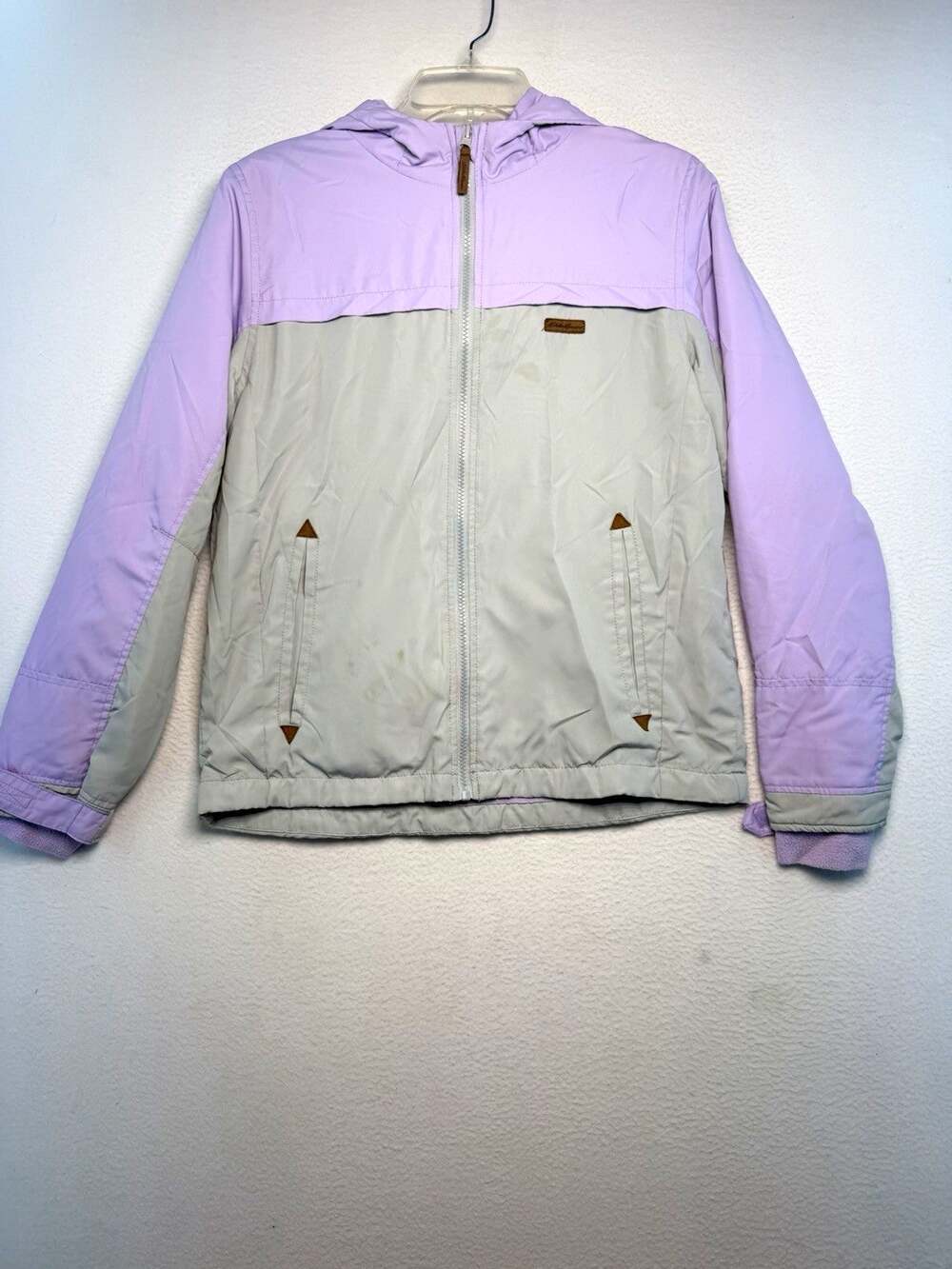 Eddie Bauer girls XL 16 Purple/Gray Colorblock Hooded Full Zip Fleece Jacket